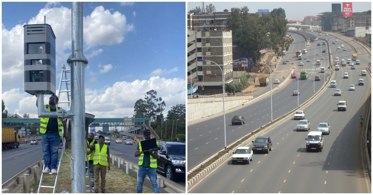NTSA speed camera being installed on Nairobi highway pole