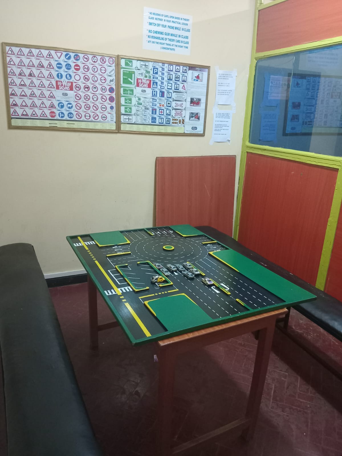Stega theory classroom — Hi-Way signs and road model table